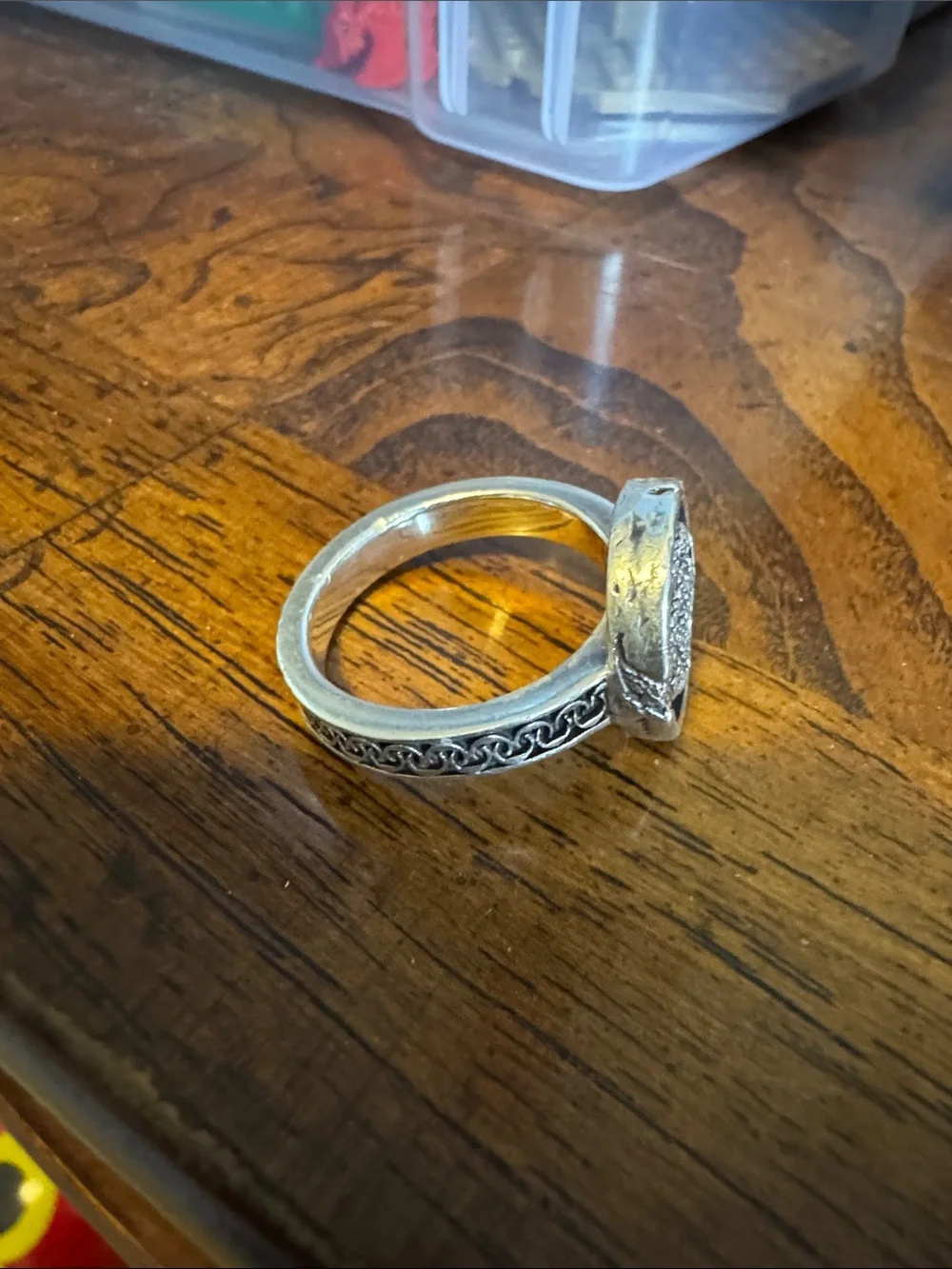 Men's Silver Ouroboros Signet Ring with Intricate Band Detailing